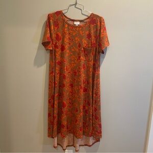 LuLaRoe Carly Hi Low Pocket Floral Orange dotted Dress size medium
